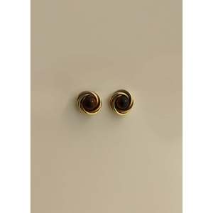 Pendientes de tuerca vintage con cabujón de ojo de tigre, de aleación, con diseño geométrico de flor, engaste de bisel, diamante y perla, de estilo religioso y moderno, para fiestas - Product Image 1