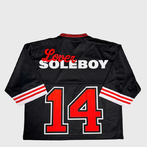 Camiseta de Fútbol Personalizada Negra y Roja, Cuello en V, Malla, Sublimada, Uniforme de Equipo - Product Image 2