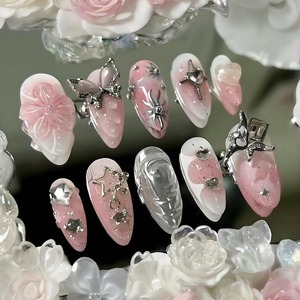 NBL-JX-178 Faux <span class=keywords><strong>Ongles</strong></span> à Presser Papillon Étoile <span class=keywords><strong>Rose</strong></span> 30 Pièces Gelée 3D Style Floral Doux et Tendance Réutilisables Couverture Complète Faits Main - Product Image 1