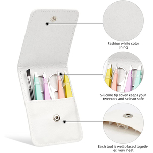 Vente chaude : 4 pinces à épiler inclinées de 3,7 pouces avec pointe arrondie, ciseaux à épiler avec rangement portable - Product Image 3