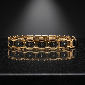 Pulsera de Lujo Industrial con Eslabones, Tono Dorado de Latón, Detalle de Remache Texturizado Oscuro, Joyería Geométrica para Hombre - Product Image 1