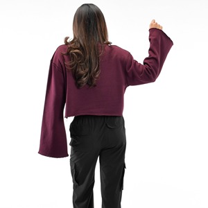 เสื้อสเวตเตอร์แบบสวมหัวแขนกระดิ่งสำหรับผู้หญิงเสื้อสเวตเตอร์คอลูกเรือเสื้อครอปเปล่า - Product Image 3