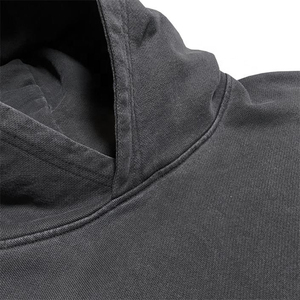 Sweat à capuche en coton French Terry pour homme, personnalisé, streetwear, haute qualité, lavable à l'eau, délavé, fermeture éclair double face avec logo frontal - Product Image 3