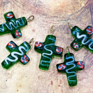 Custom Made Blue Colored Leaf Pattern Engraved Glass Charms Pendants with Assorted Sizes for Jewelry Designers Home Decorations - Product Image 5