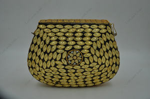 Handcrafted Floral Mother of Pearl Mosaic <b>Clutch</b> Bag with <b>Gold</b> Tone Leaf Work Luxury Evening Party Handbag for Women - Product Image 4