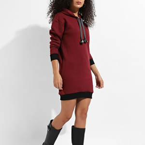 Sudadera con capucha hasta la rodilla de tamaño completo para mujer con mangas largas y logotipo de serigrafía Ropa informal de invierno Cuello con capucha - Product Image 2