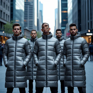 เสื้อโค้ทยาวมีซิปกันลมมีฮู้ดสำหรับผู้ชายเสื้อโค้ทบุขนเป็ดน้ำหนักเบาระบายอากาศ - Product Image 2