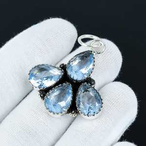 Colgante de Aguamarina azul relajante corte ovalado plateado collar de piedras preciosas hecho a mano para mujer joyería elegante al por mayor - Product Image 3