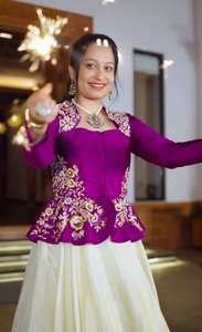 Designer Women's Traditional <b>Peplum</b> <b>Jacket</b> Lehenga Set Embroidered Indian Ethnic Outfit Festive Party Wear Salwar Top Skirt - Product Image 5