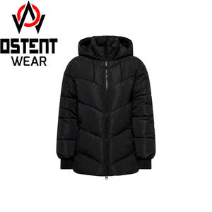 Chaqueta larga burbuja personalizada al por mayor para hombre y mujer de lona negra con sudadera con bolsillo y cremallera y diseño con cremallera - Product Image 6