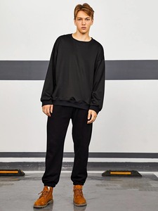 Conjunto de chándal de Jersey de lana de algodón para hombre, ropa deportiva con logotipo personalizado, sudadera para correr de dos piezas de Color sólido, pantalones de chándal de invierno - Product Image 4