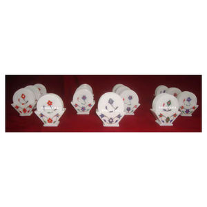 Beautiful Handmade White Marble Round Shape Floral Inlay Design <b>Tea</b> <b>Coaster</b> Sets Use For Home Decoration And Business Gifts Item - Product Image 1