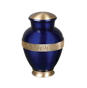 โกศอลูมิเนียมสำหรับผู้ใหญ่สลักลายดอกไม้วินเทจดีไซน์คลาสสิกของที่ระลึกสำหรับเถ้ากระดูกมนุษย์สีน้ำเงินมีพันธะสีทอง - Product Image 1