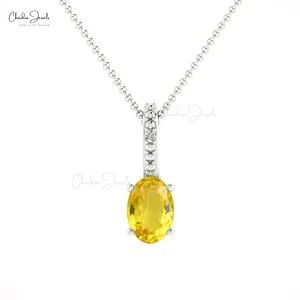 14k Real Gold White Diamond Charms Pendant Genuine Yellow Sapphire Hidden Bail Pendant Necklace Jewelry At Manufacturer Price