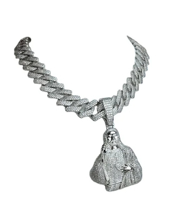 Collar con Colgante de Jesús con Diamantes de Moissanita Completamente Engastados, Cadena Cubana, Engaste de Puntas, el Mejor Estilo Hip Hop, el Mejor Regalo para Hombres - Product Image 1