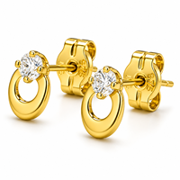 Pendientes de Oro Macizo con Diseño Ovalado Abierto y Circonitas Redondas para Mujer, Regalo de Boda o Compromiso, Joyería Fina de 14k