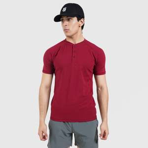 M024 Slim Fit Maroon Short Sleeves T-Shirt Printed Solid Pattern Tee with Silk <b>Screen</b> Printing Knitted Fabric Garment Dyed - Product Image 1