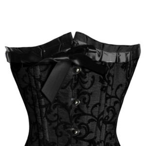 Gothique Fetish Wear Underbust Steelboned Respirant Haute Compression Femmes Lacé Noir Brocart Corset Bustier Top Frill Front - Product Image 3