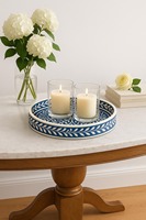 Plateau de service décoratif artisanal haut de gamme, motif floral bleu et blanc, écologique, élégant centre de table