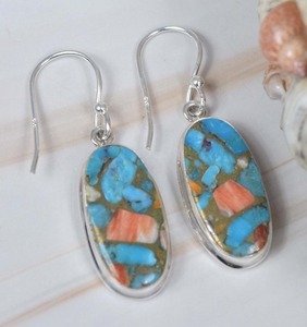 หอยนางรมทองแดงเทอร์ควอยซ์ 925 เงินสเตอร์ลิงอัญมณีต่างหูตะขอธันวาคม Birthstone เครื่องประดับทําด้วยมือรูปไข่ของขวัญสําหรับเธอ - Product Image 4