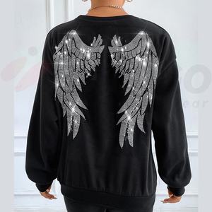 Sweat-shirt pour femme avec strass en forme d'ailes d'ange personnalisées, nouveau style de sweat-shirt à fermeture éclair - Product Image 4