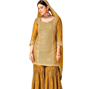 Dernière Designer Pure Chinon Soie Séquence Broderie Sharara Suit Par Fab Zone - Product Image 1