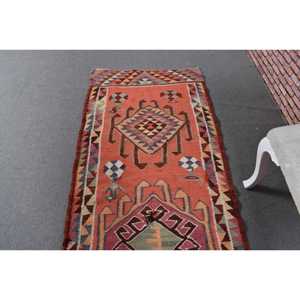 2.8x10 ft Vintage Rug, Turkish <b>Runner</b> Rug, <b>Red</b> Brown Persian Rug - Product Image 4