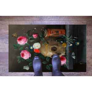 Alfombra Barroca con Diseño Floral de Calaveras: Tapete Gótico de Estilo Académico Oscuro, Alfombra Delgada No Tejida - Product Image 2