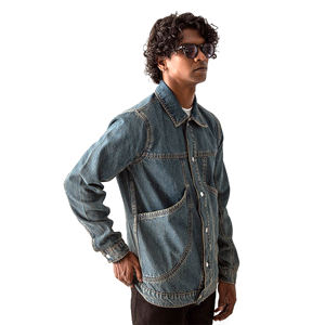 New Style Men's <b>Large</b> Size Denim Jacket Casual Style Personality Fashion Denim Shirt Male Solid Light Blue Color - Product Image 3