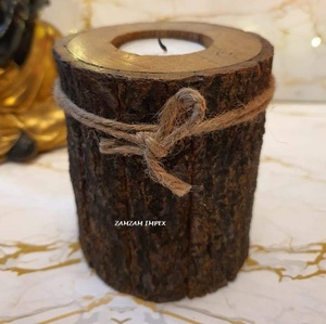 Rustic Wooden <b>Log</b> Candle <b>Stand</b> with Natural Side Bark Solid Wood Candle Holder for Home Decor, Events, and Table Centerpieces - Product Image 1