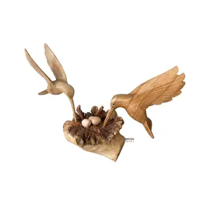 High Quality Home Decorations Wooden HummingBird Couple With Egg On Parasit Wood Sculpture For Home Decorations