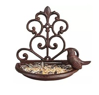 Mangeoire et Bain pour Oiseaux de Luxe, Antique, d'Extérieur, en Bois et Métal, Faits à la Main, à Fixation sur Poteau, en Acier Inoxydable 304, Grande Taille, Couleur Personnalisable