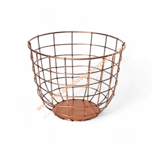 Round Metal <b>Wire</b> Basket with <b>Grid</b> Design and Raised Base Copper Looking Decorative Fruit or Storage Bowl for Kitchen and Dining - Product Image 5