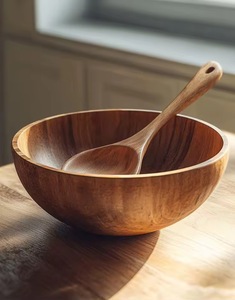 Bol rond en bois d'acacia jetable de haute qualité, écologique, pour salades et en-cas, fabriqué en Inde - Product Image 1