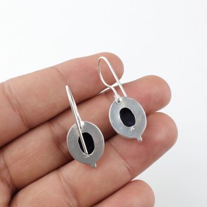 Boucles d'oreilles en sodalite, argent sterling artisanal plaqué or, bijoux en pierres précieuses, cadeau élégant pour les femmes - Product Image 3
