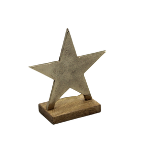 Étoile en aluminium/bois au design moderne avec base en laiton brut pour la décoration de Noël Vente en gros d'usine de table personnalisée - Product Image 1