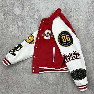 Veste universitaire en laine pour homme sur mesure, manches en cuir, patchs en chenille brodés, veste de baseball universitaire OEM, veste de baseball universitaire - Product Image 3