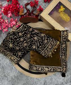 Indian Pakistani Designer Party Wear Space Silk Saree with Sequin Zari Lace Border Latkan Pallu and Stitched <b>Velvet</b> <b>Blouse</b> - Product Image 4