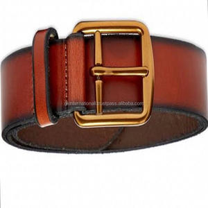 Cinturón vintage de cuero para hombre, correa de cuero premium pintado a mano con hebilla metálica chapada en latón pesado, de dos tonos, venta al por mayor - Product Image 3