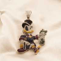 Pendentif Hip Hop personnalisé Daffy Duck, diamant moissanite multicolore, argent 925, finition 3D, bijoux fins, breloques unisexes