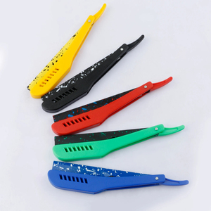 MORGANS INDUSTRIES Stainless Steel Handle <b>Straight</b> <b>Razor</b> with Red and Black Splatter Design for Men's Shaving Outdoor Use - Product Image 2