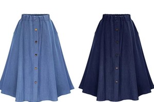 กระโปรงยีนส์ทรงเอ สไตล์วินเทจสำหรับผู้หญิง ความยาวระดับเข่า เอวสูง แต่งกระดุม ระบายอากาศได้ดี ป้องกันไฟฟ้าสถิต สวมใส่สบาย - Product Image 3