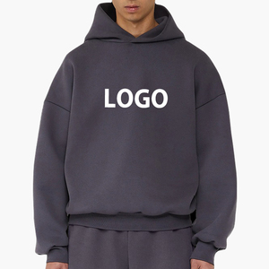 Basics Sweat à capuche 100% coton gris foncé avec logo personnalisé, coupe classique, polaire épais, streetwear, hiver, homme femme, uni teint, avec poche - Product Image 1