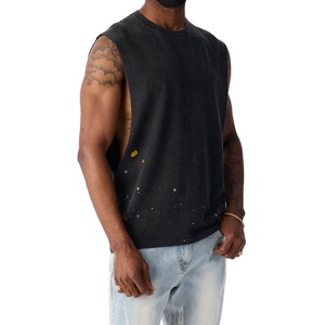 Chaleco de Moda con Diseño Estampado Lateral, Estilo Urbano, Verano, Alta Calidad, Chaleco de Algodón Jersey Grueso de 220 g/m² para Hombre - Product Image 4