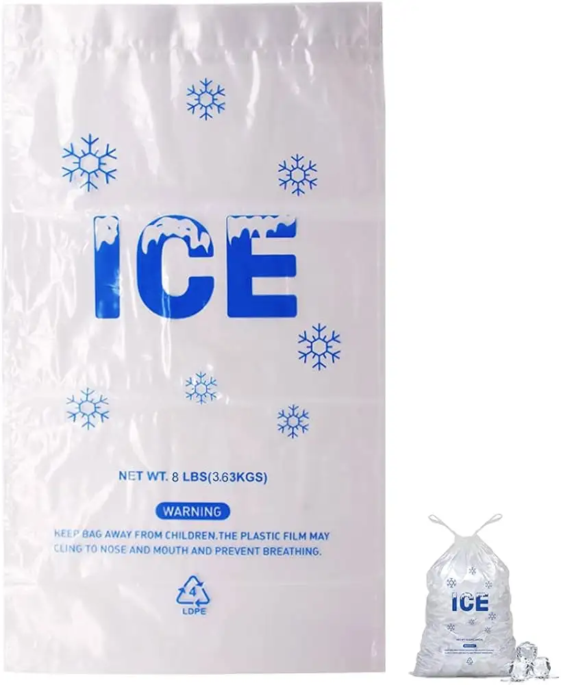 Plastic Ice Bags with Draw String Thicker Bag of Ice Drawstring Closure Durable Ice-bag Storage