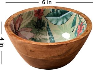 Cuenco de mango con estampado Floral esmaltado hecho a mano, cuenco de madera para servir sopa hecho a mano para decoración de mesa de restaurante y hoteles - Product Image 2