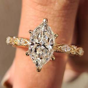 Bague de fiançailles vintage en diamant de taille marquise néerlandaise, certifiée IGI, clarté VS, couleur F/EF - Product Image 1