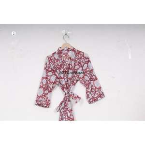 Kimono de vestido indio de algodón puro para mujer Vestido de patrón floral de longitud completa con mangas completas para verano y primavera - Product Image 6