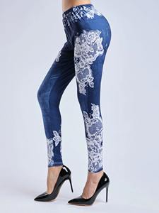 Nouveaux leggings pour femmes avec imprimé en dentelle Sexy haute élasticité confortable et décontracté Denim inspiré pantalon taille haute - Product Image 4