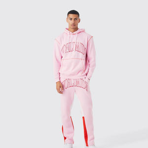 Chándal personalizado con estampado de hojaldre para hombre, chándal de Jersey de diseño de gran tamaño pesado de algodón personalizado - Product Image 1